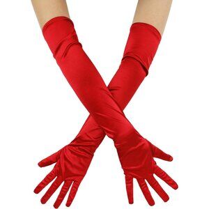 Women's Evening Red Long Satin Gloves Elbow Length Formal Party Prom Wear